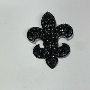 Elegant Black Fleur-de-Lis Crystal Brooch